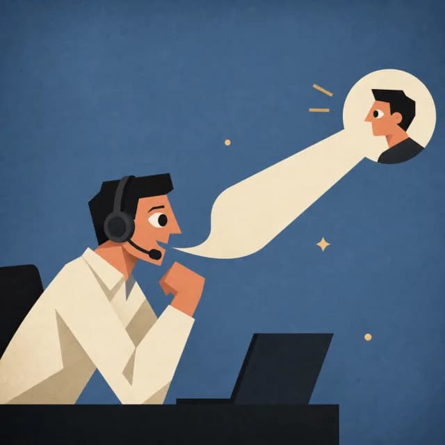 A rep on a headset call with an AI prospect